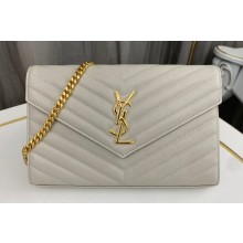 Saint Laurent cassandre matelassé chain wallet in grain de poudre embossed leather 377828 Creamy/Gold