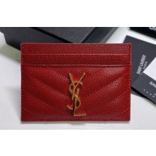 Saint Laurent Cassandre Matelassé Card Case In Grain De Poudre Embossed Leather 423291 Red/Gold