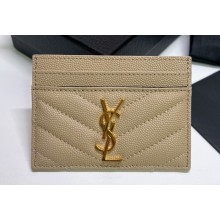 Saint Laurent Cassandre Matelassé Card Case In Grain De Poudre Embossed Leather 423291 Beige/Gold