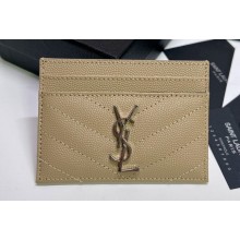 Saint Laurent Cassandre Matelassé Card Case In Grain De Poudre Embossed Leather 423291 Beige/Silver