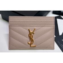Saint Laurent Cassandre Matelassé Card Case In Grain De Poudre Embossed Leather 423291 Pink/Gold