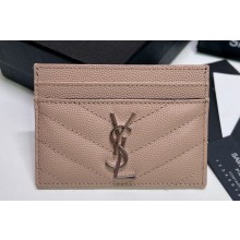 Saint Laurent Cassandre Matelassé Card Case In Grain De Poudre Embossed Leather 423291 Pink/Silver