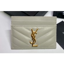 Saint Laurent Cassandre Matelassé Card Case In Grain De Poudre Embossed Leather 423291 Blanc Vintage/Gold