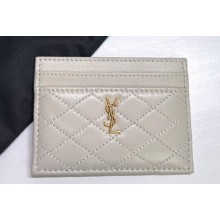 Saint Laurent Gaby Card Case In Quilted Lambskin 703219 Vintage White