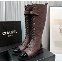 Chanel Lambskin & Patent Calfskin High Boots G45005 Burgundy 2023