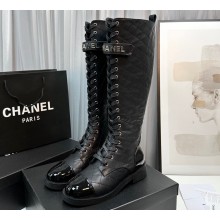 Chanel Lambskin & Patent Calfskin High Boots G45005 Black 2023