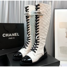 Chanel Lambskin & Patent Calfskin High Boots G45005 White 2023