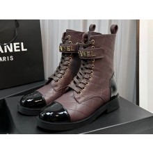 Chanel Lambskin & Patent Calfskin Combat Boots G45005 Burgundy 2023