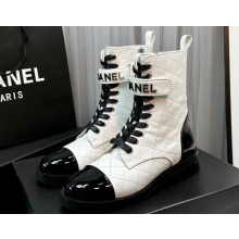 Chanel Lambskin & Patent Calfskin Combat Boots G45005 White 2023