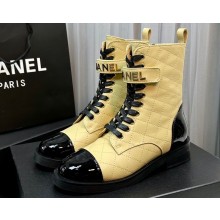 Chanel Lambskin & Patent Calfskin Combat Boots G45005 Apricot 2023