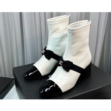 Chanel Heel 5.5cm Stretch Lambskin & Patent Calfskin Short Boots with Bow G40099 White 2023