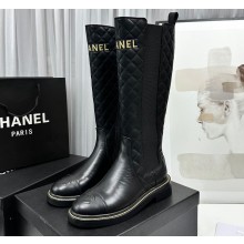 Chanel Logo Quilting Calfskin High Boots Black 2023