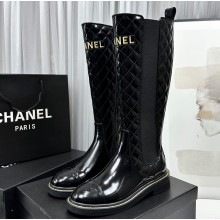 Chanel Logo Quilting Calfskin High Boots Brushed Black 2023