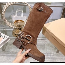 Miu Miu Leather Biker Boots Suede Brown with straps and buckles 2023
