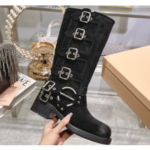 Miu Miu Leather Boots with straps and buckles 5W792D Suede Black 2023