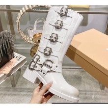 Miu Miu Leather Boots with straps and buckles 5W792D White 2023