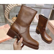 Miu Miu leather booties 5U795D Brown 2023