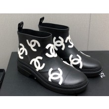 Chanel Front CC Logo Short Boots Printed Black/White 2023
