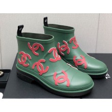 Chanel Front CC Logo Short Boots Printed Green/Red 2023