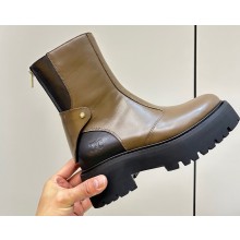 Celine Bulky Boots With Back Zip And Triomphe In Calfskin Khaki 2023
