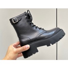 Celine Bulky Lace-Up Boots With Buckle Details In Shiny Bull Black 2023