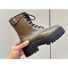 Celine Bulky Lace-Up Boots With Buckle Details In Shiny Bull Khaki 2023