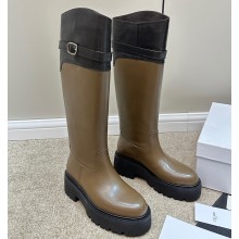Celine Bulky High Buckle Boots In Calfskin Khaki 2023