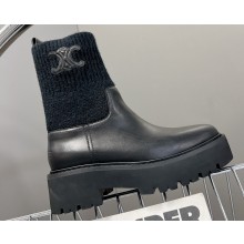Celine Short Boots WITH TRIOMPHE In Knit and Calfskin Black 2023