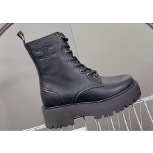 Celine Lace-Up Boots With Triomphe Celine Bulky In Shiny Bull Black 2023
