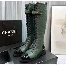 Chanel Lambskin & Patent Calfskin High Boots G45005 Dark Green 2023