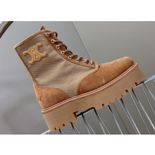 Celine Bulky Laced Up Boots With Triomphe In Nylon & Suede Calfskin Brown 2023