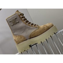 Celine Bulky Laced Up Boots With Triomphe In Nylon & Suede Calfskin Khaki 2023