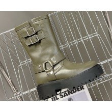 Celine Bulky Mid Biker Boots With Harness In Calfskin Khaki 2023