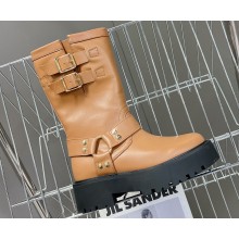 Celine Bulky Mid Biker Boots With Harness In Calfskin Brown 2023