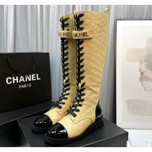 Chanel Lambskin & Patent Calfskin High Boots G45005 Apricot 2023