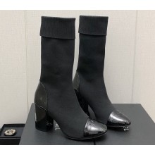 Chanel Heel 7cm Knit & Patent Calfskin Short Boots G40134 Black 2023