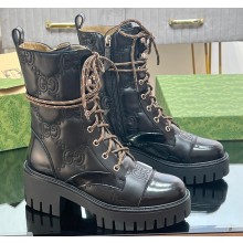 Gucci GG Matelassé lace-up boots 718386 Black 2023