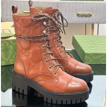 Gucci GG Matelassé lace-up boots 718386 Brown 2023