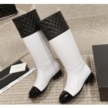 Chanel Heel 3cm Calfskin High Boots G45200 White/Patent Black 2023