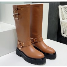 Celine Bulky Biker High Boots In Calfskin Brown 2023