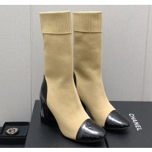 Chanel Heel 7cm Knit & Patent Calfskin Short Boots G40134 Beige 2023