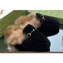 Gucci Princetown Fur Shearling Lamb Slippers Black 2023