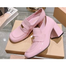 Miu Miu Heel 7.5cm Patent Leather Loafers Pink With Logo Coin 2023