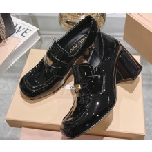 Miu Miu Heel 7.5cm Patent Leather Loafers Black With Logo Coin 2023