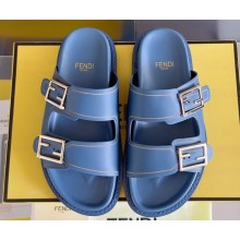Fendi Feel leather Double-band flat slides Blue 2023