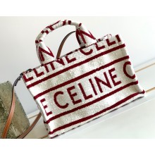 Celine Small Cabas Thais Bag In Textile With Celine All Over 199162 White/Red 2023