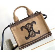 Celine Small Cabas Thais Bag In Textile With Triomphe And Calfskin 199162 Beige/Black 2023