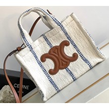 Celine Small Cabas Thais Bag In Striped Textile And Calfskin 199162 White/Blue 2023