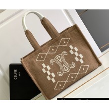 Celine Large Cabas Thais Bag In Textile And Calfskin 196762 Natural/White 2023