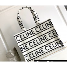Celine Large Cabas Thais Bag In Textile With Celine All Over 196762 White/Black 2023